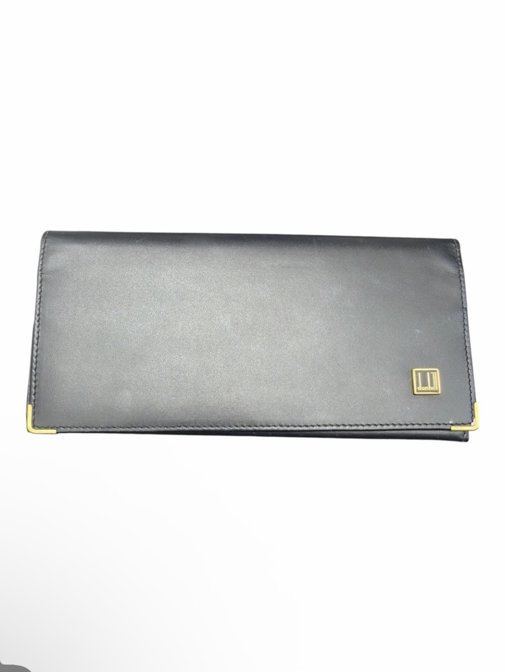 Dunhill Vintage Black Leather Long Wallet with Gold Accents